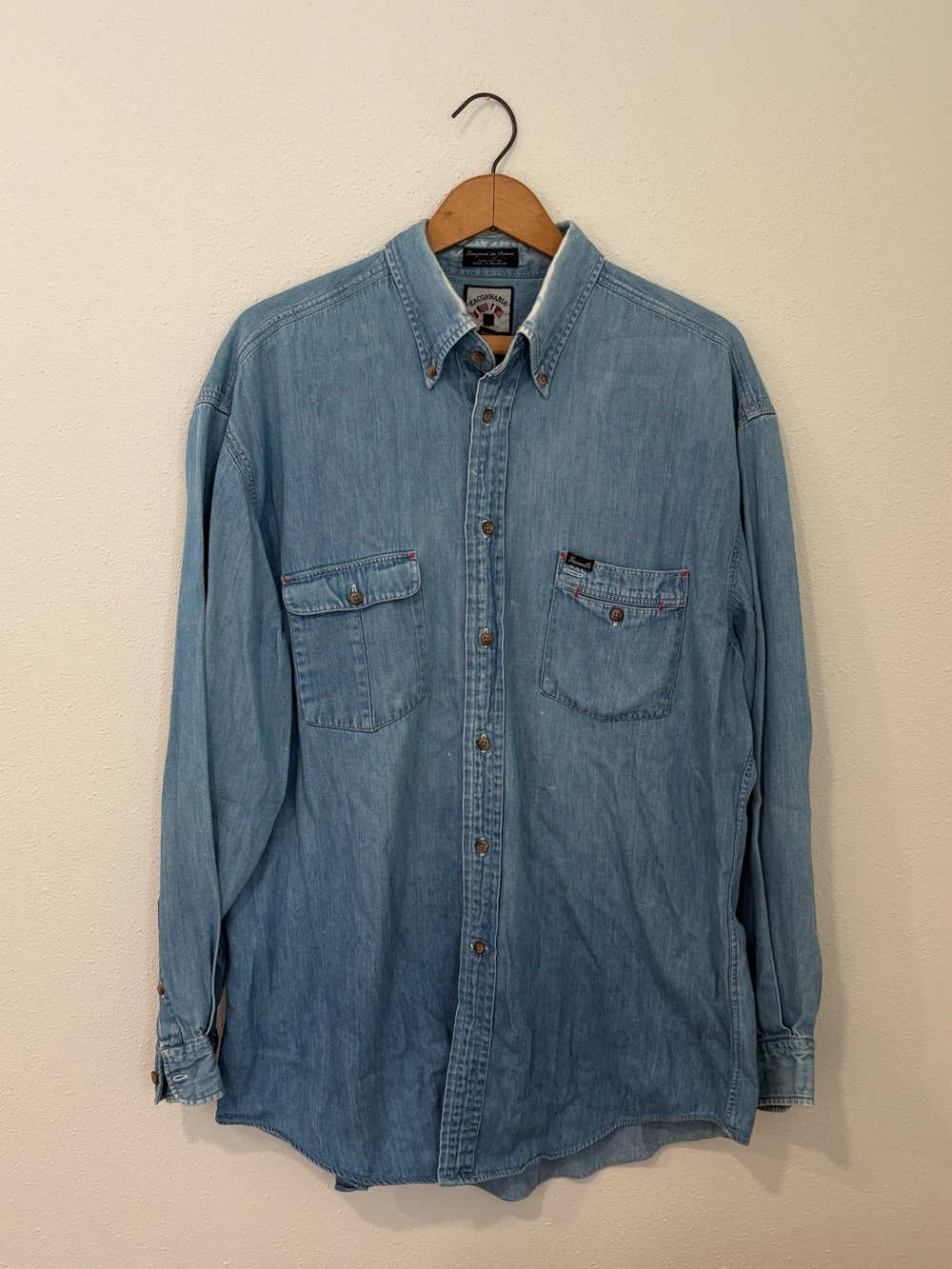 Vintage Falconnable Men Chambray Denim Shirt XL design By Albert Goldbert Cotton